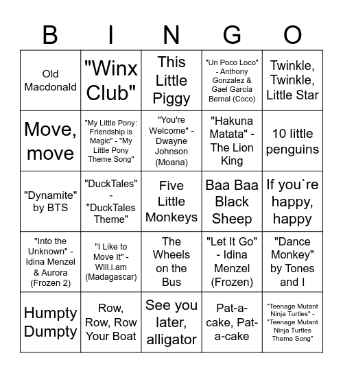 Music Bingo Card