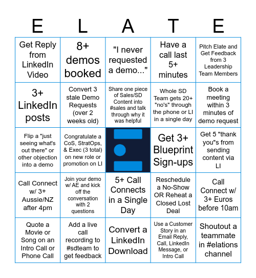 Elate SDR Bingo Card