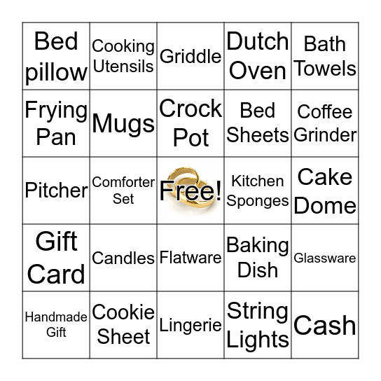 Bridal Registry Bingo Card