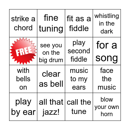 And All That Jazz Bingo Card