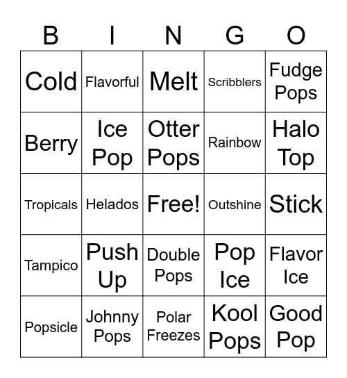 Popsicle Bingo Card