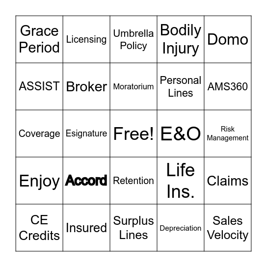 Lingo Bingo Card
