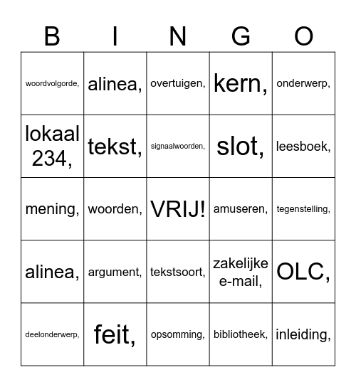 PrOVMBO Nederlands 2024 Bingo Card