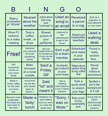 Sustainability Team Bingo Card