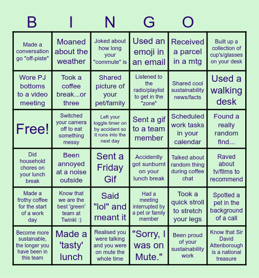 Sustainability Team Bingo Card