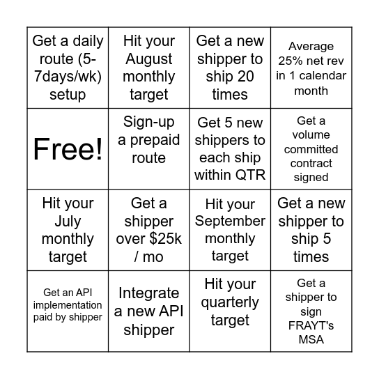 Q3 AE Contest Bingo Card