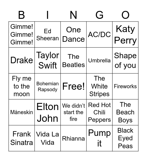 Music Bingo Card