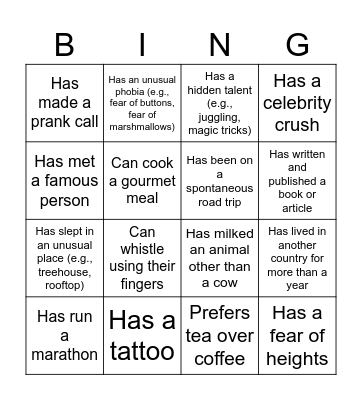 Welcome Party Bingo Card