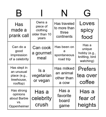 Welcome Party Bingo Card