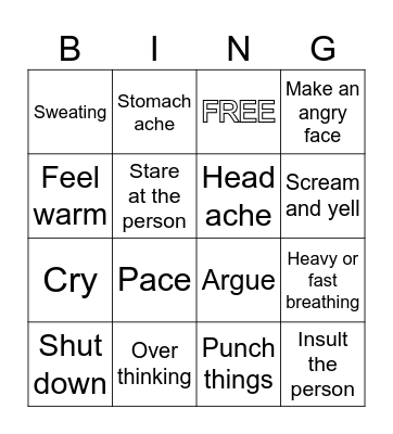 Anger Bingo Card