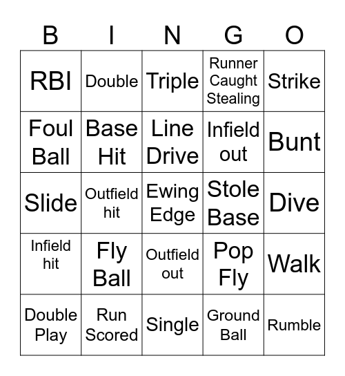 Softball Practice Bingo Card