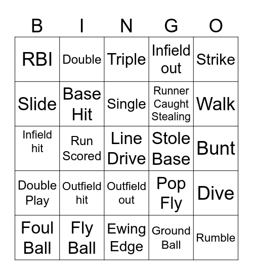 Softball Practice Bingo Card