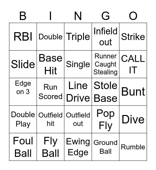 Softball Practice Bingo Card