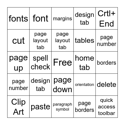 Microsoft Word  Bingo Card