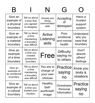 Boundaries Bingo Card