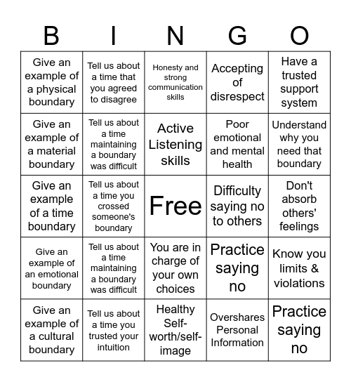 Boundaries Bingo Card