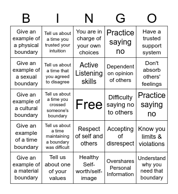Boundaries Bingo Card