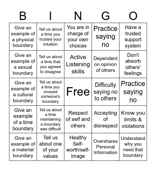 Boundaries Bingo Card