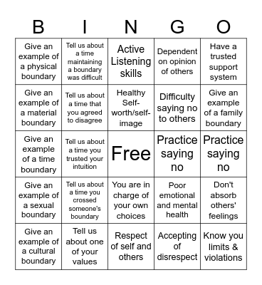 Boundaries Bingo Card