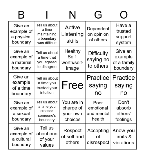 Boundaries Bingo Card