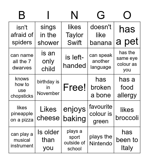 Find someone who... Bingo Card