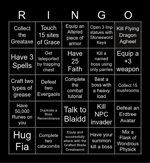 Elden Ring Bingo Card