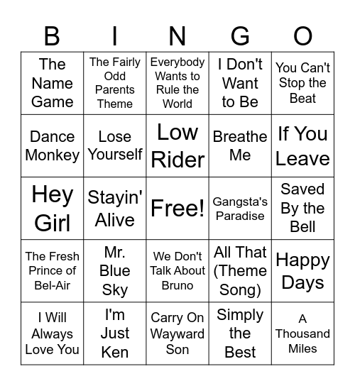 Movies & TV Bingo #2 Bingo Card