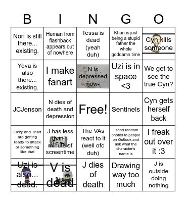 Murder Drones Episode 8 Bingo Card