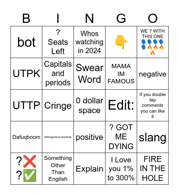 Comment Section Bingo Card