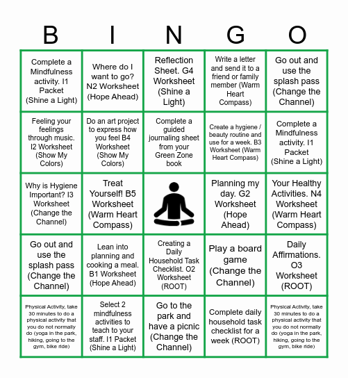 Self-Care Bingo Card