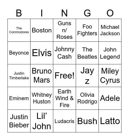 ARTIST GAME Bingo Card