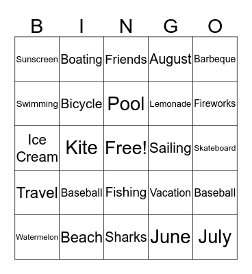 Summertime!!  Bingo Card