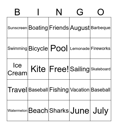 Summertime!!  Bingo Card