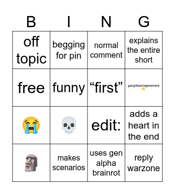 youtube bingo Card