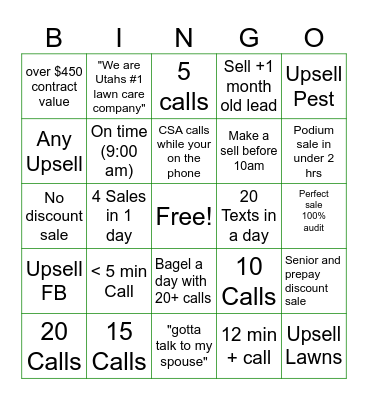 Sales Bingo Card