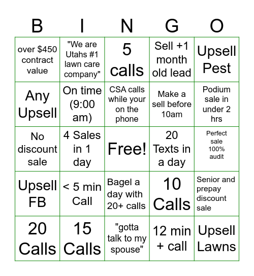 Sales Bingo Card