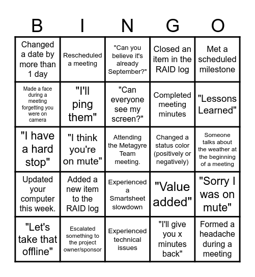 Metagyre Bingo Card