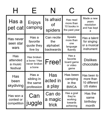 HC RS Co-worker Connect Bingo Card
