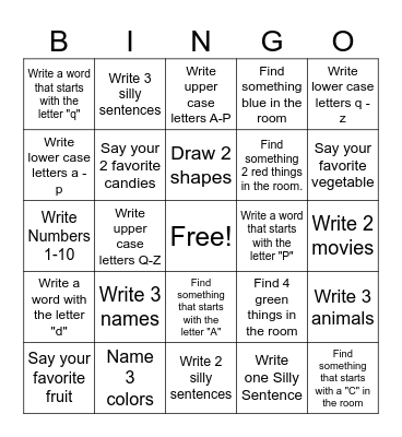 Handwriting Bingo Card