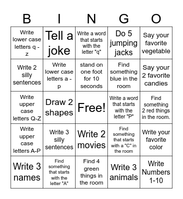 Handwriting Bingo Card