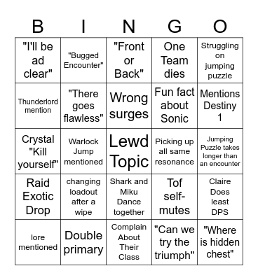 Goon Clan Raid Bingo Card