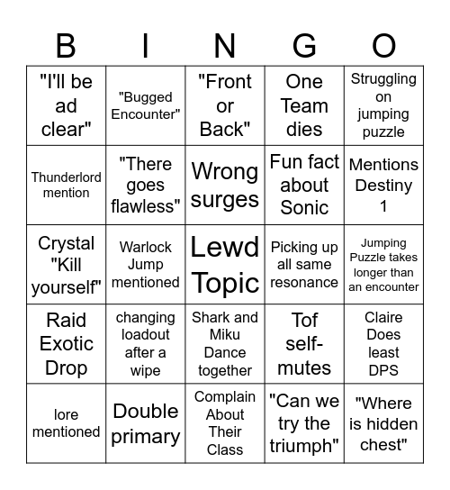 Goon Clan Raid Bingo Card