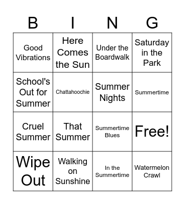 Summer Bingo Card