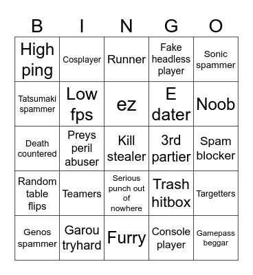The strongest battlegrounds experience Bingo Card