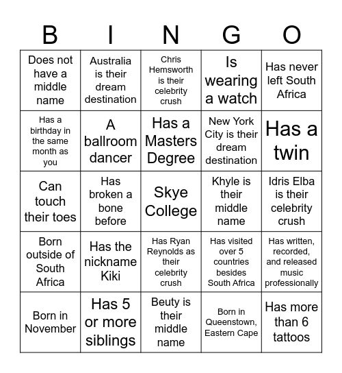 Find the Staff Member Bingo Card