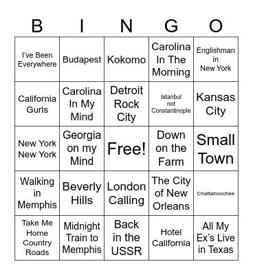 Places Bingo Card