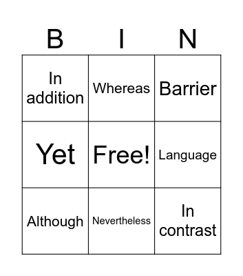 Contrasting Bingo Card