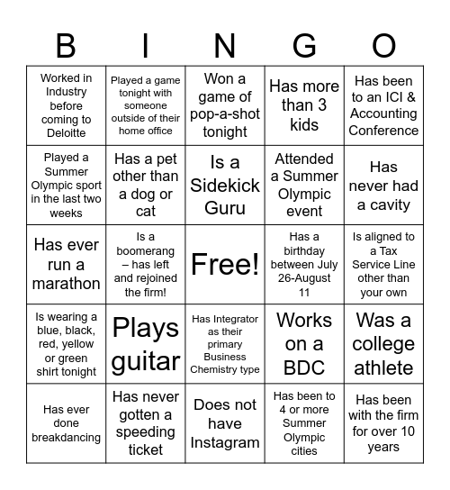 RIC Immersion Bingo Card