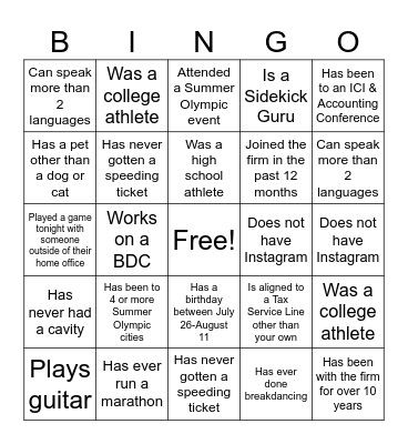 RIC Immersion Bingo Card