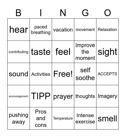 Crisis Survival skills Bingo Card